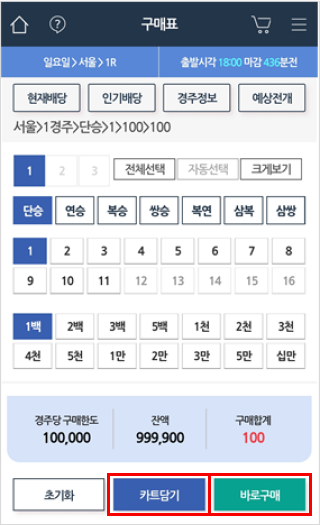 구매표에서 표를 구매하는 화면